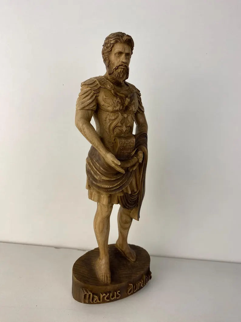 Marcus Aurelius Wooden Statue – Hand-Carved Stoic Figurine by PerCubes