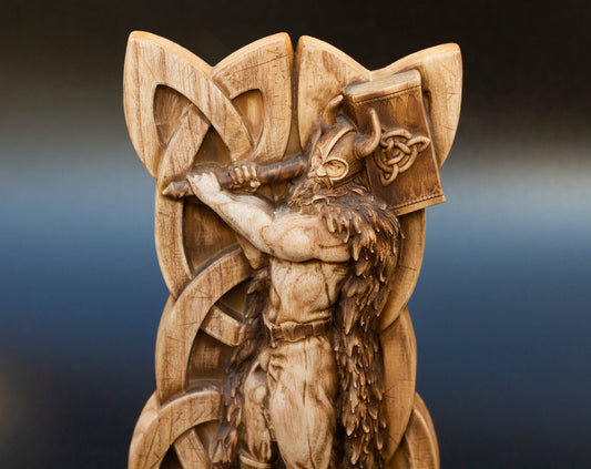 Thor Statue Tabletop Wood Sculpture Figurine Scandinavian Gods Statue Altar Souvenir Norse Gods