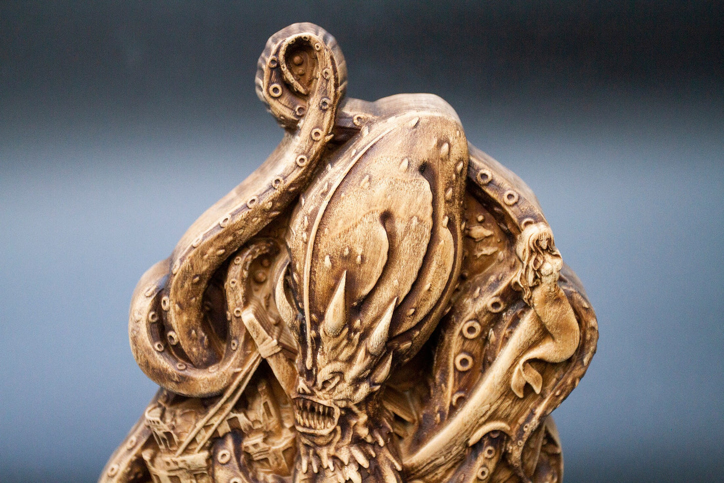 Statue de table Kraken en bois véritable non coloré, monstre marin, pieuvre, sculpture de 20 cm, figurine, vie marine