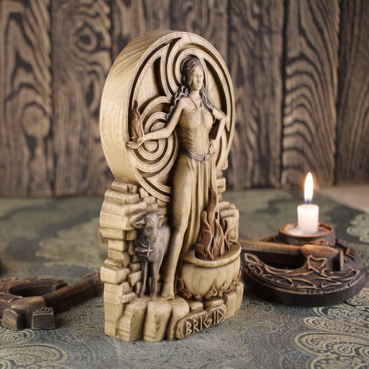 Statue de Brigid, déesse nordique, figurine celtique, dieux irlandais, sculpture en bois, art païen, souvenir, personnages du Nord