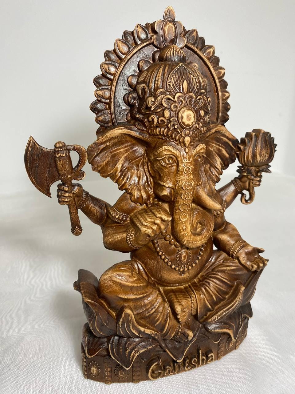 Ganesha Statue – Handcrafted Wooden Ganesha Figurine – Sacred Ganesha Hindu God Decor Made of Ash Wood