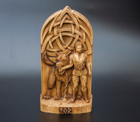 Statue de Tyr, figurine d'autel des dieux nordiques, statue païenne des dieux scandinaves, sculpture en bois de 20 cm de haut, souvenir