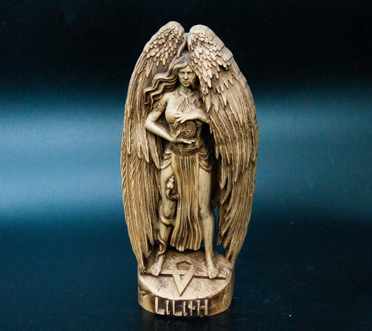 Figurine de démone Lilith Statue de démonologie juive Sculpture en bois Autel Souvenir Déesse Cadeau Démon féminin