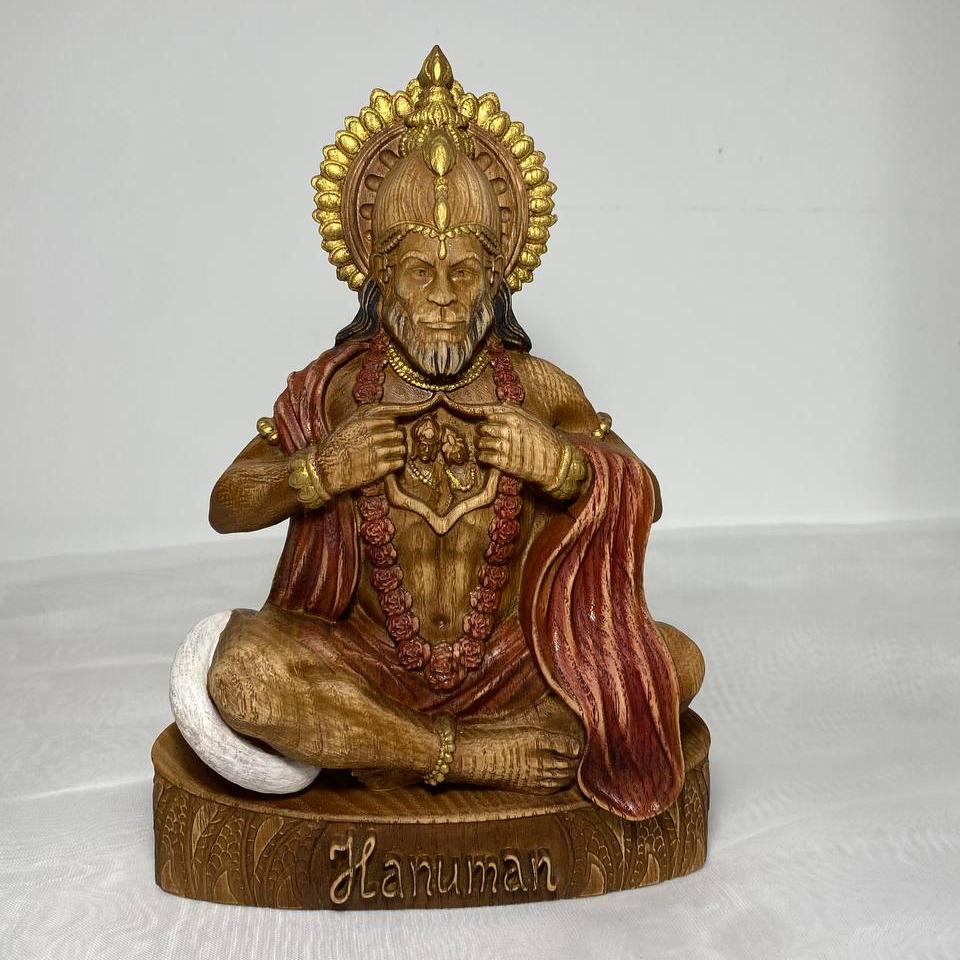 Statue d'Hanuman Idole d'Hanuman Dieux indiens Seigneur Hanuman Dieu hindou Mythologie indienne Dieu singe Art hindou Statue de dieu hindou Statue en bois sculpté