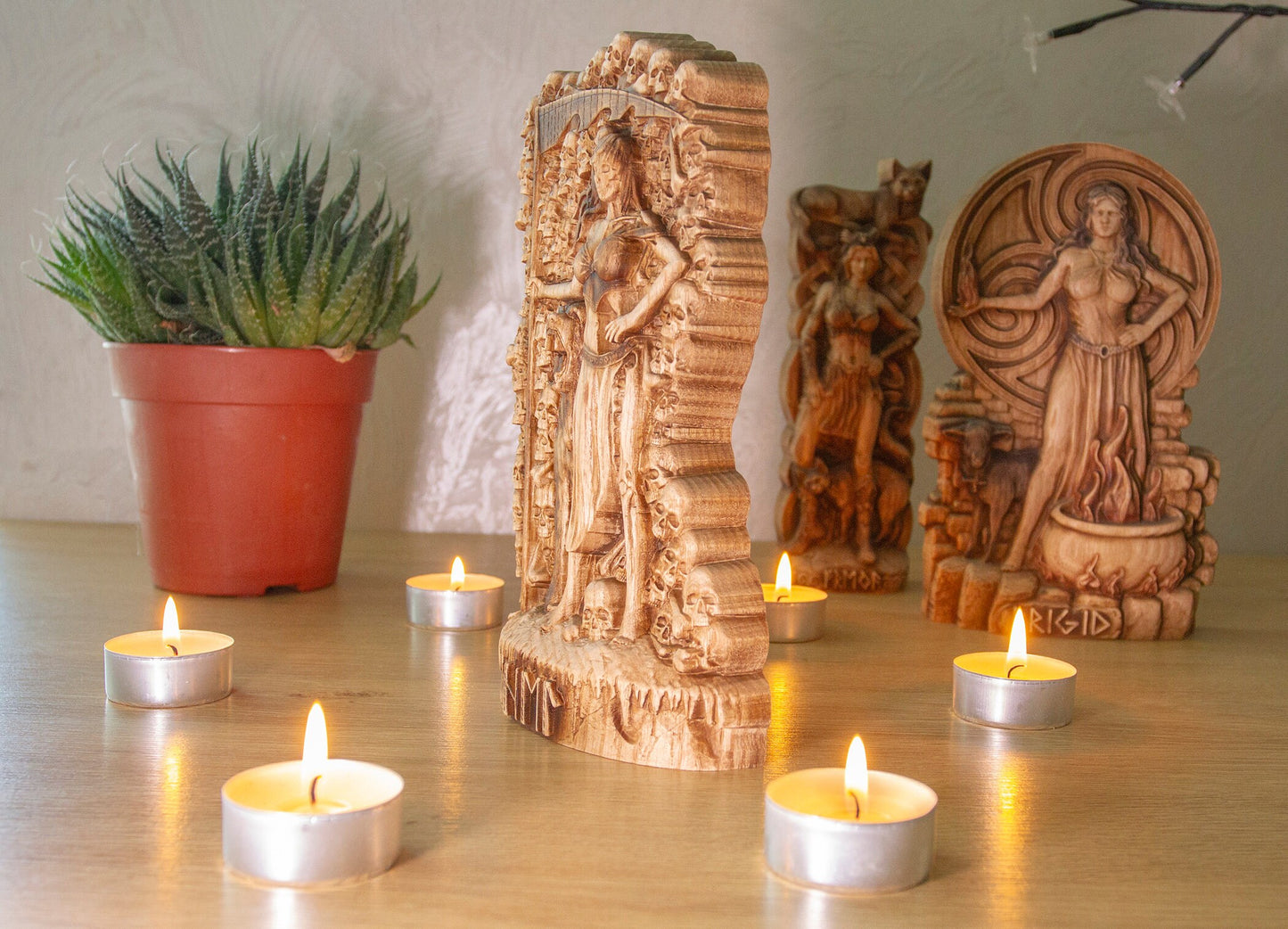 Statue de Hel Figurine Dieux scandinaves Sculpture en bois Autel Souvenir Personnages du Nord