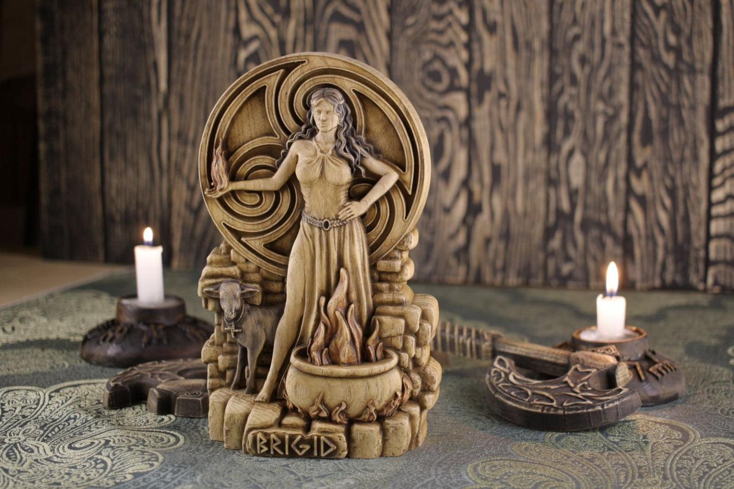 Statue de Brigid, déesse nordique, figurine celtique, dieux irlandais, sculpture en bois, art païen, souvenir, personnages du Nord
