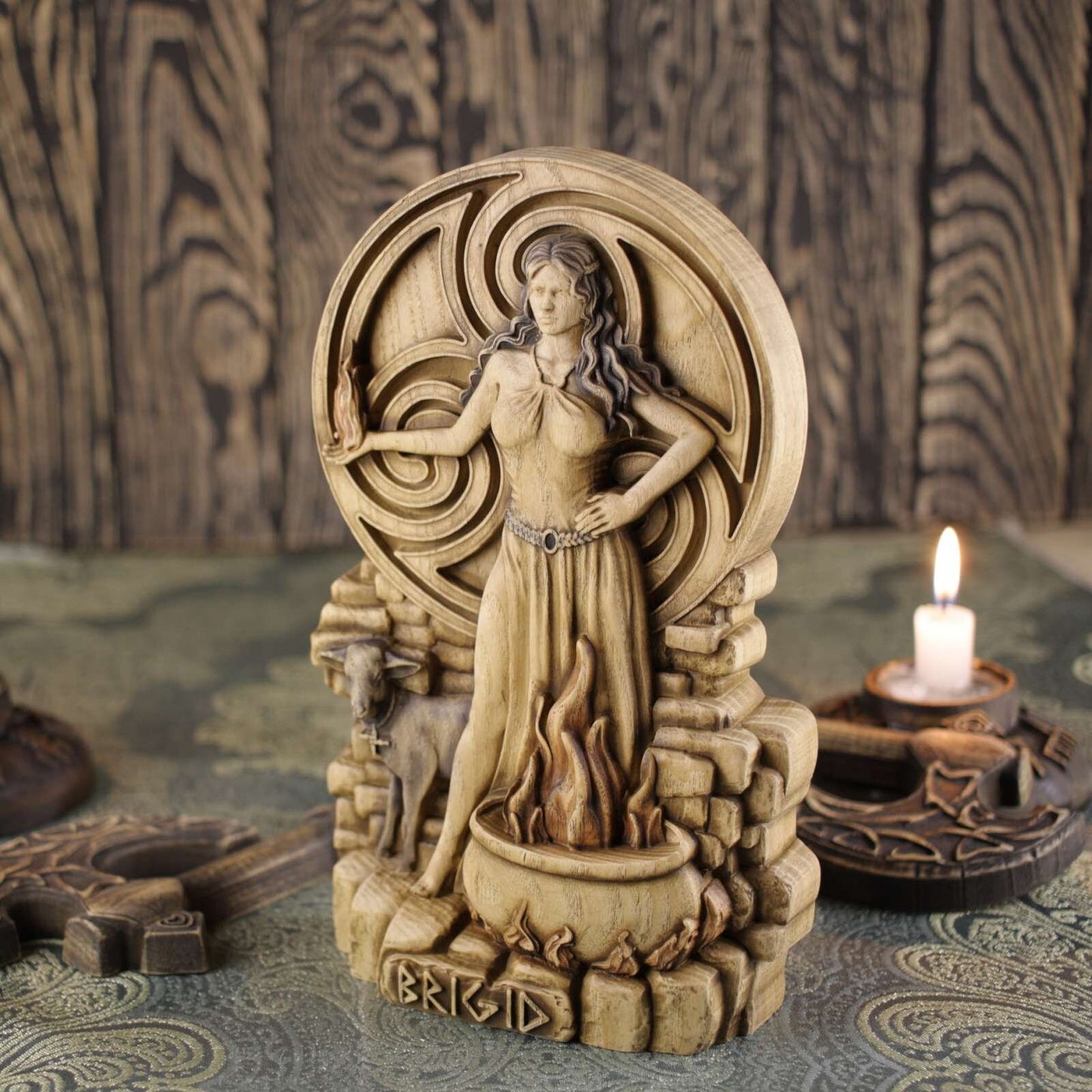 Statue de Brigid, déesse nordique, figurine celtique, dieux irlandais, sculpture en bois, art païen, souvenir, personnages du Nord
