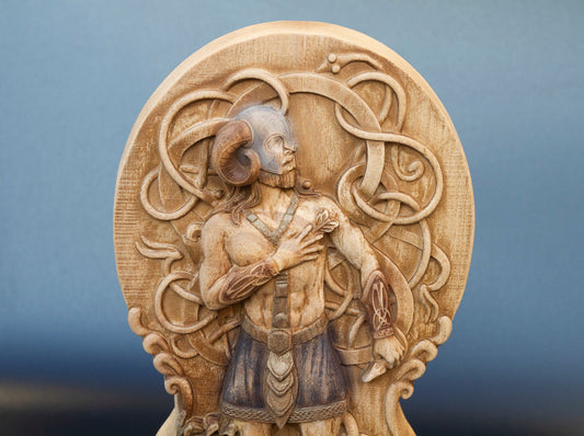 Baldr - Statuette en bois artisanale, exquise, dieu nordique de la lumière et de la beauté