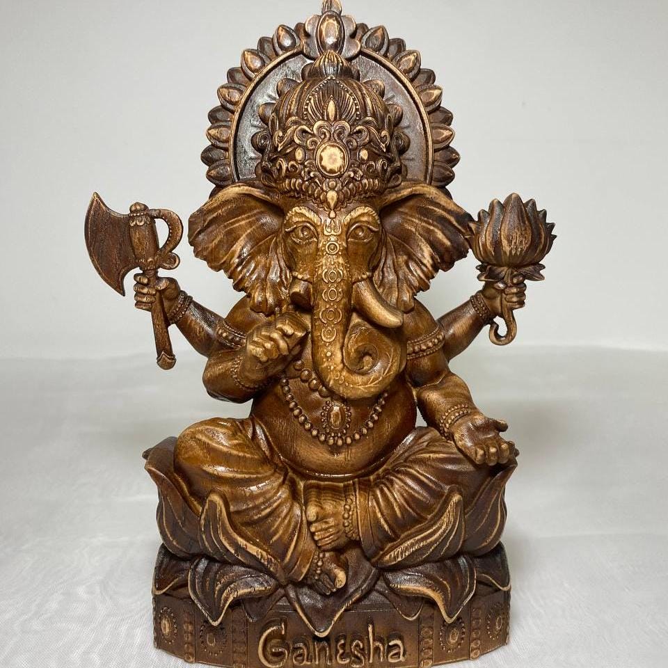 Ganesha Statue – Handcrafted Wooden Ganesha Figurine – Sacred Ganesha Hindu God Decor Made of Ash Wood
