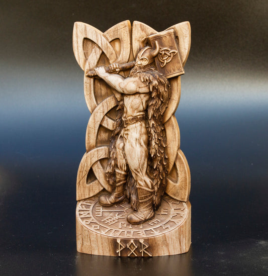 Thor Statue Tabletop Wood Sculpture Figurine Scandinavian Gods Statue Altar Souvenir Norse Gods