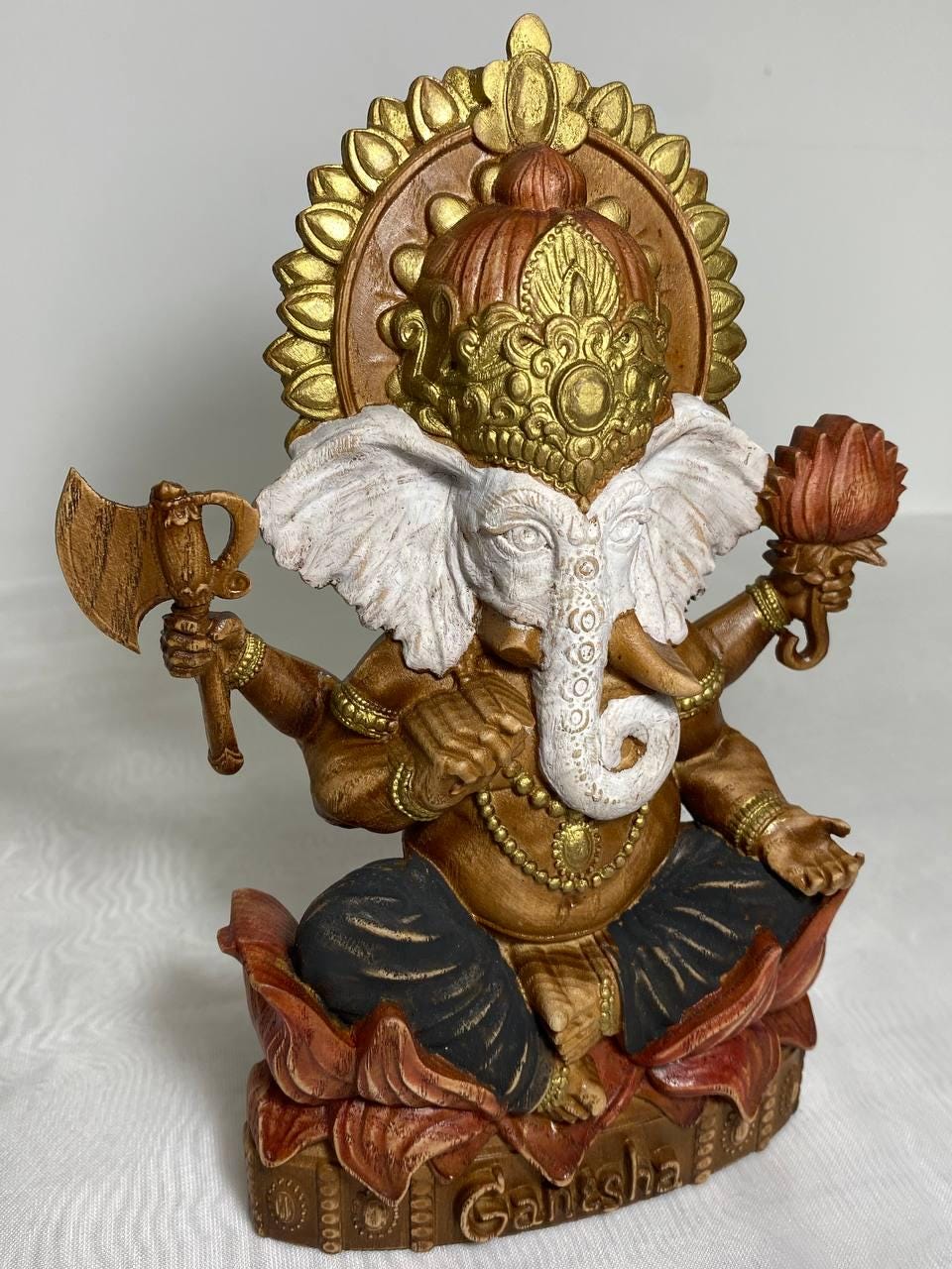 Ganesha Statue – Handcrafted Wooden Ganesha Figurine – Sacred Ganesha Hindu God Decor Made of Ash Wood