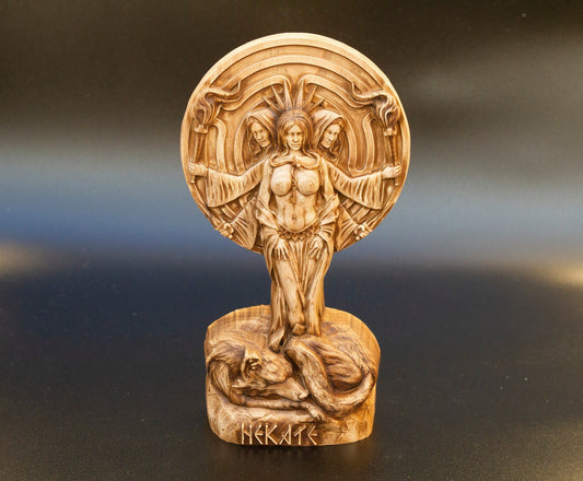 Statue d'Hécate, déesse nordique du mystère et des ténèbres, figurine de dieux scandinaves, sculpture en bois, art de l'autel, souvenir, personnages du Nord