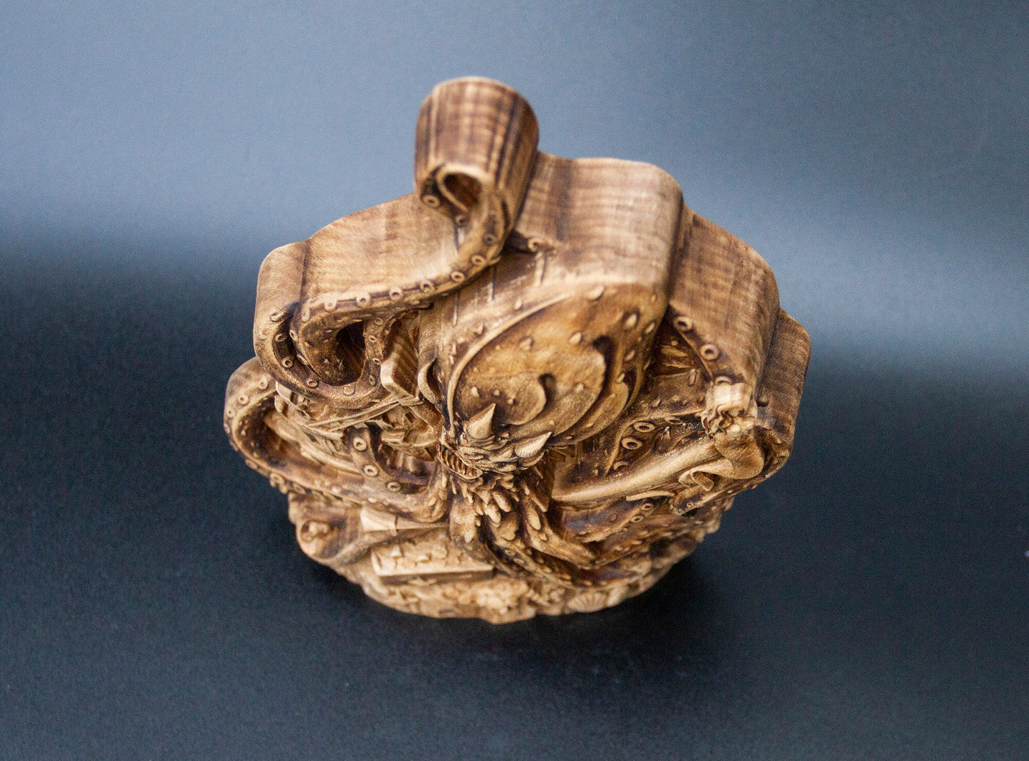 Statue de table Kraken en bois véritable non coloré, monstre marin, pieuvre, sculpture de 20 cm, figurine, vie marine