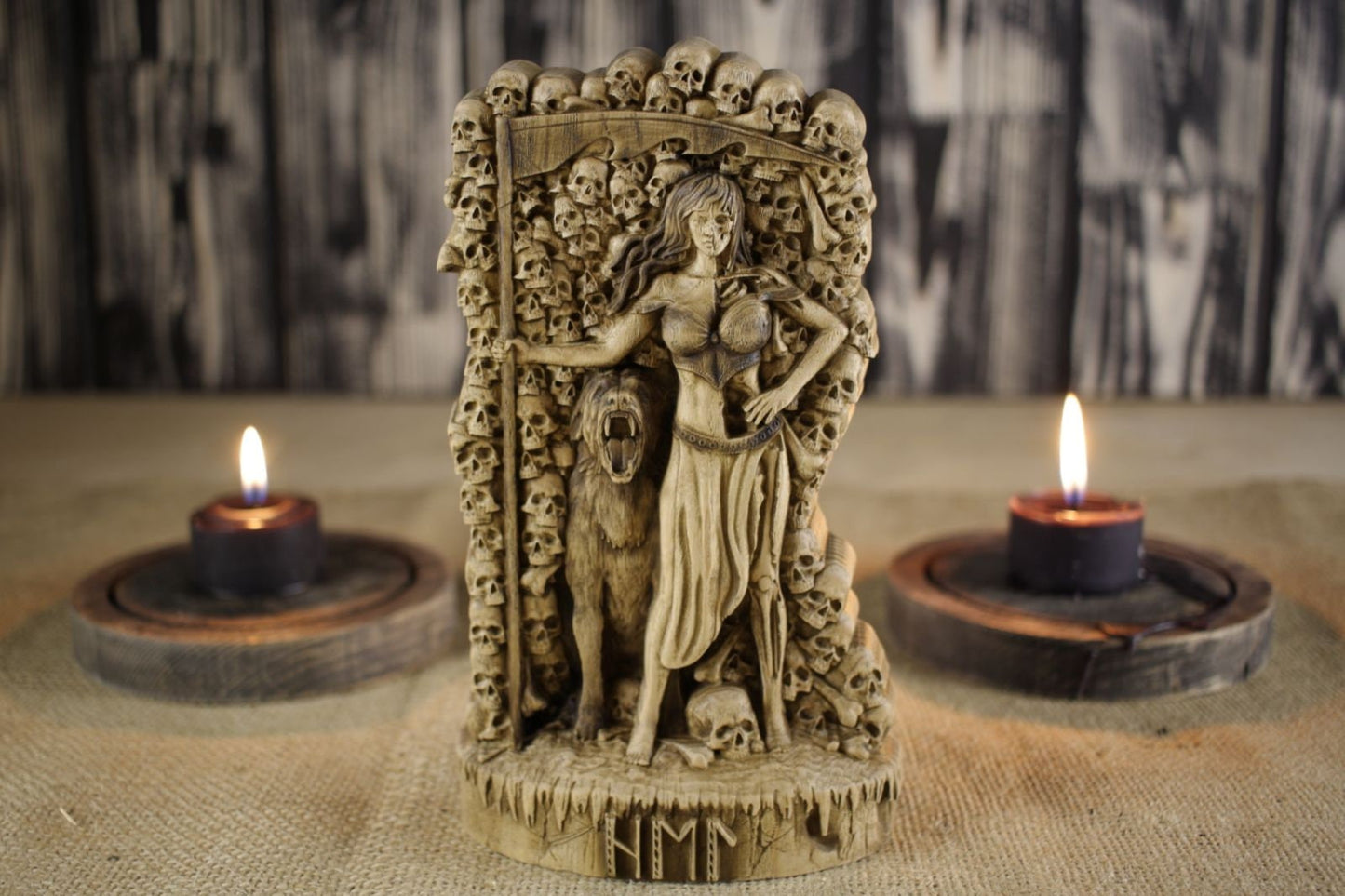 Statue de Hel Figurine Dieux scandinaves Sculpture en bois Autel Souvenir Personnages du Nord