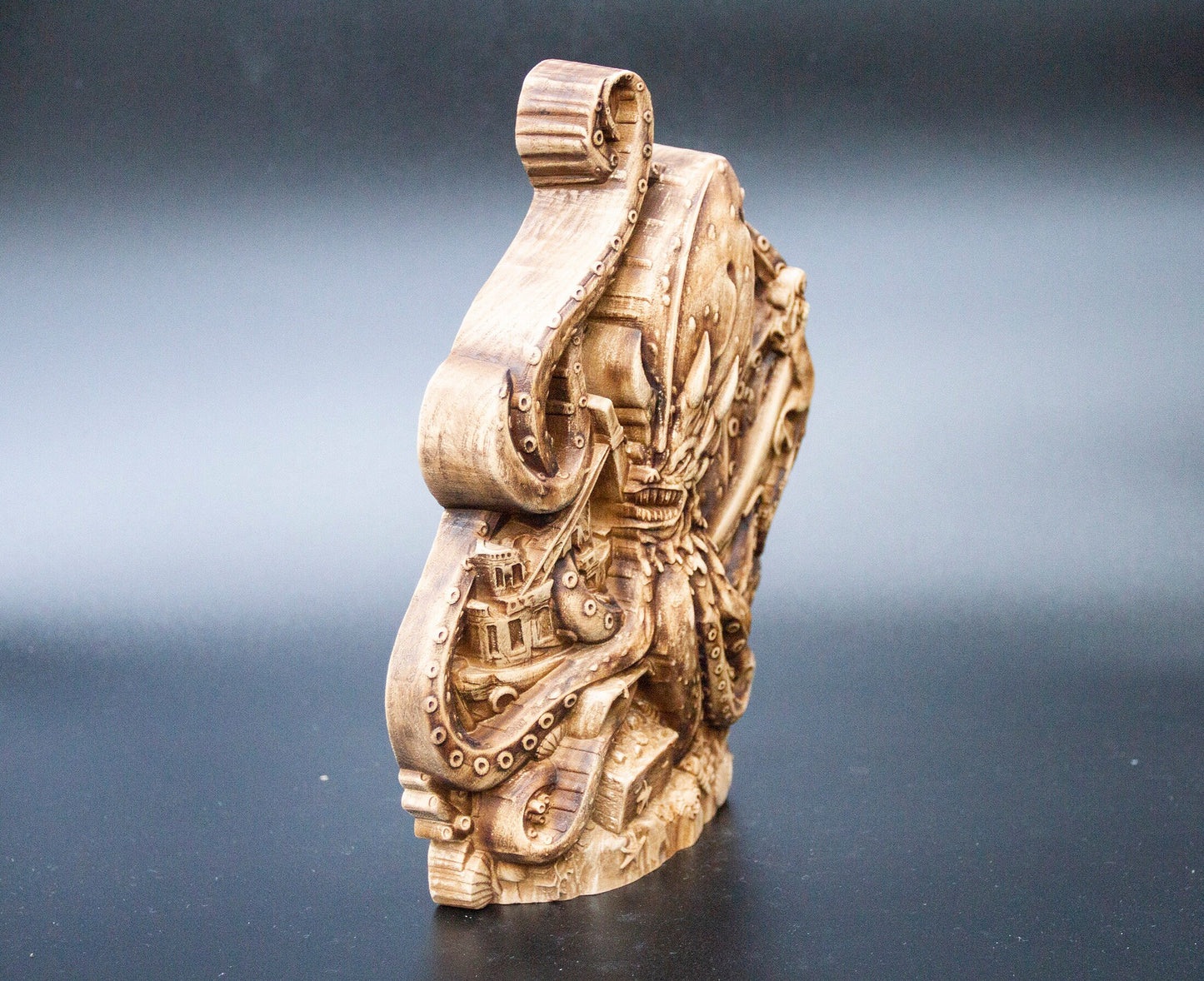 Statue de table Kraken en bois véritable non coloré, monstre marin, pieuvre, sculpture de 20 cm, figurine, vie marine