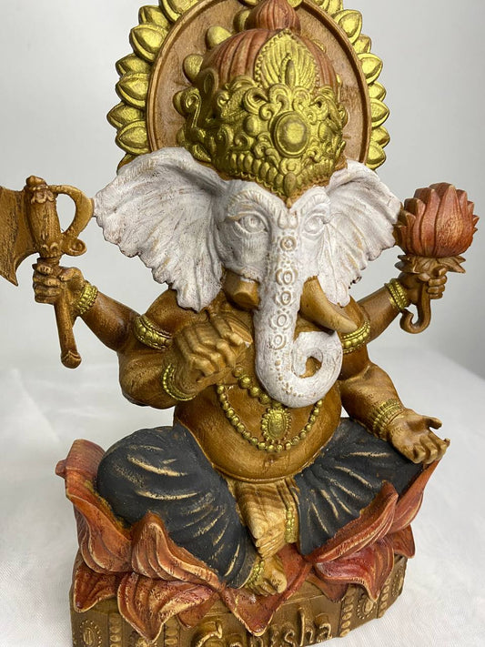 Ganesha Figure – Wooden Hindu God Statue – Symbol of Wisdom, Prosperity & New Beginnings in Ash Wood