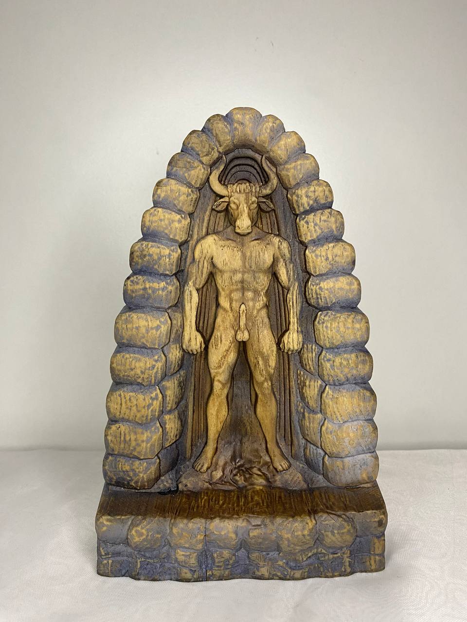 Minotaur Figure – Wooden Mythical Beast Statue – Symbol of Power, Maze & Primal Fury in Ash Wood