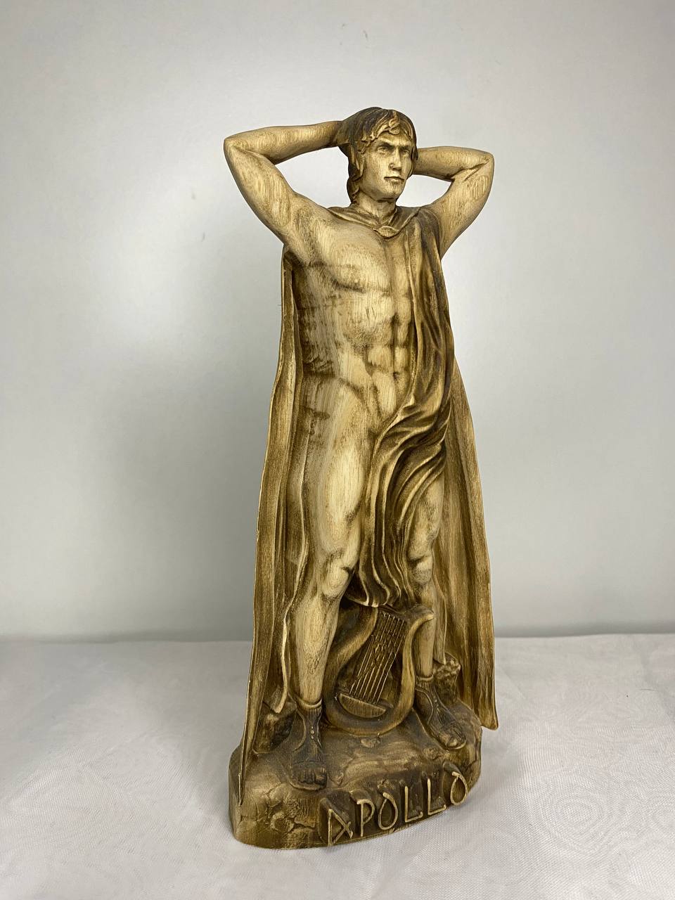 Apollo Figure – Wooden Greek God Statue – Symbol of Music, Light & Prophecy in Ash Wood