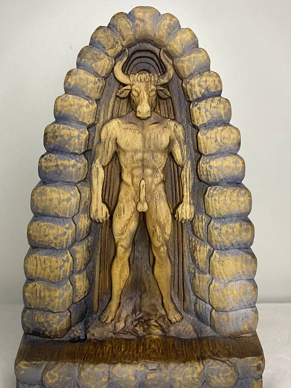 Minotaur Figure – Wooden Mythical Beast Statue – Symbol of Power, Maze & Primal Fury in Ash Wood