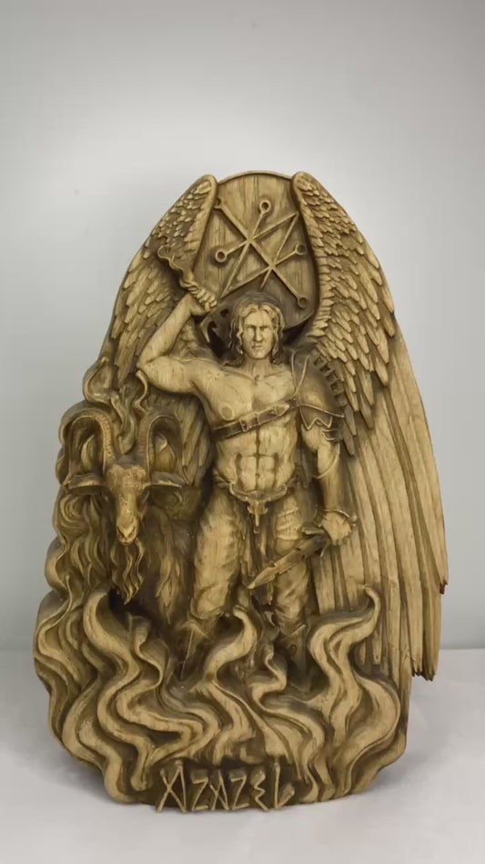 Azazel Figure – Wooden Occult Angel Statue – Symbol of Rebellion, Mystery & Primal Power
