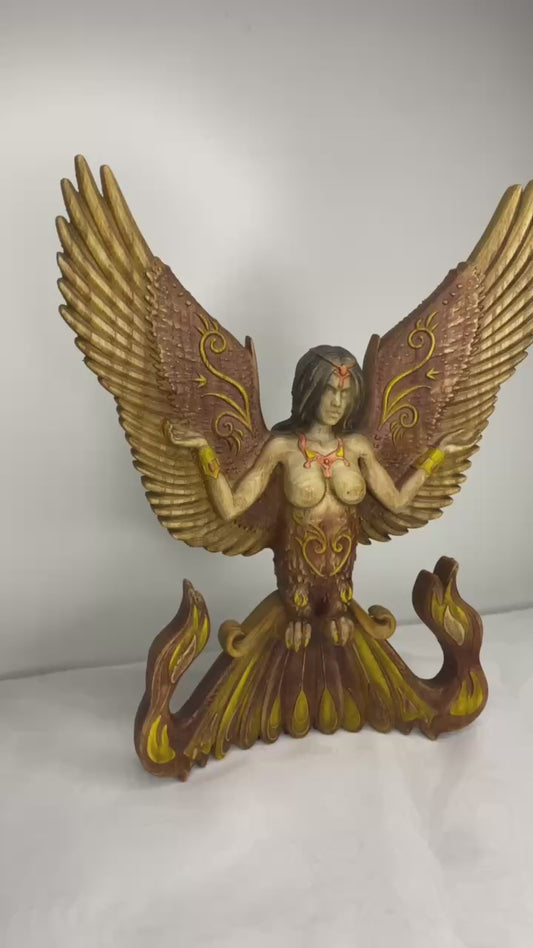 Alkonost & Sirin Figure – Wooden Slavic Mythical Bird Statue – Symbol of Joy, Sorrow & Enchanting Harmony in Ash Wood