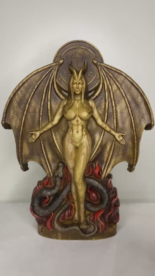 Lilith Figure – Wooden Occult Goddess Statue – Symbol of Rebellion, Mystery & Feminine Power
