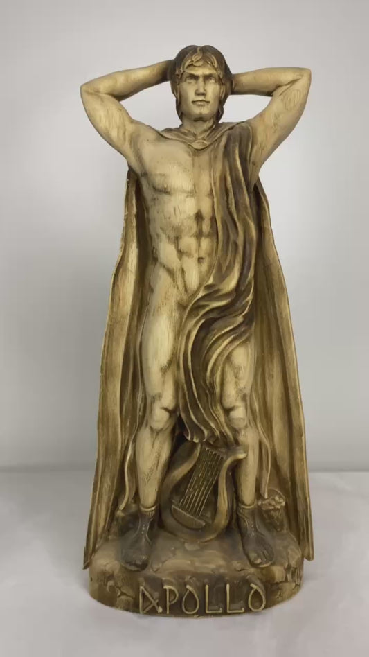 Apollo Figure – Wooden Greek God Statue – Symbol of Music, Light & Prophecy in Ash Wood