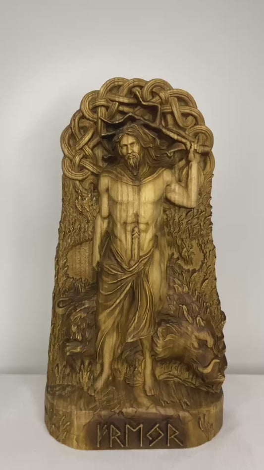 Freyr Figure – Wooden Norse God Statue – Symbol of Fertility, Peace & Prosperity