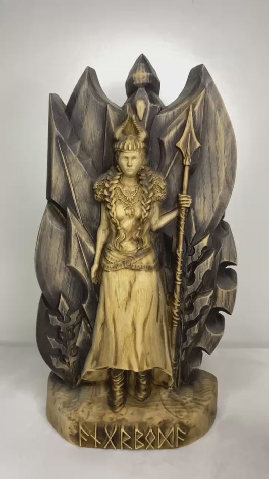 Freya Figure – Wooden Norse Goddess Statue – Symbol of Love, Magic & Warrior Grace